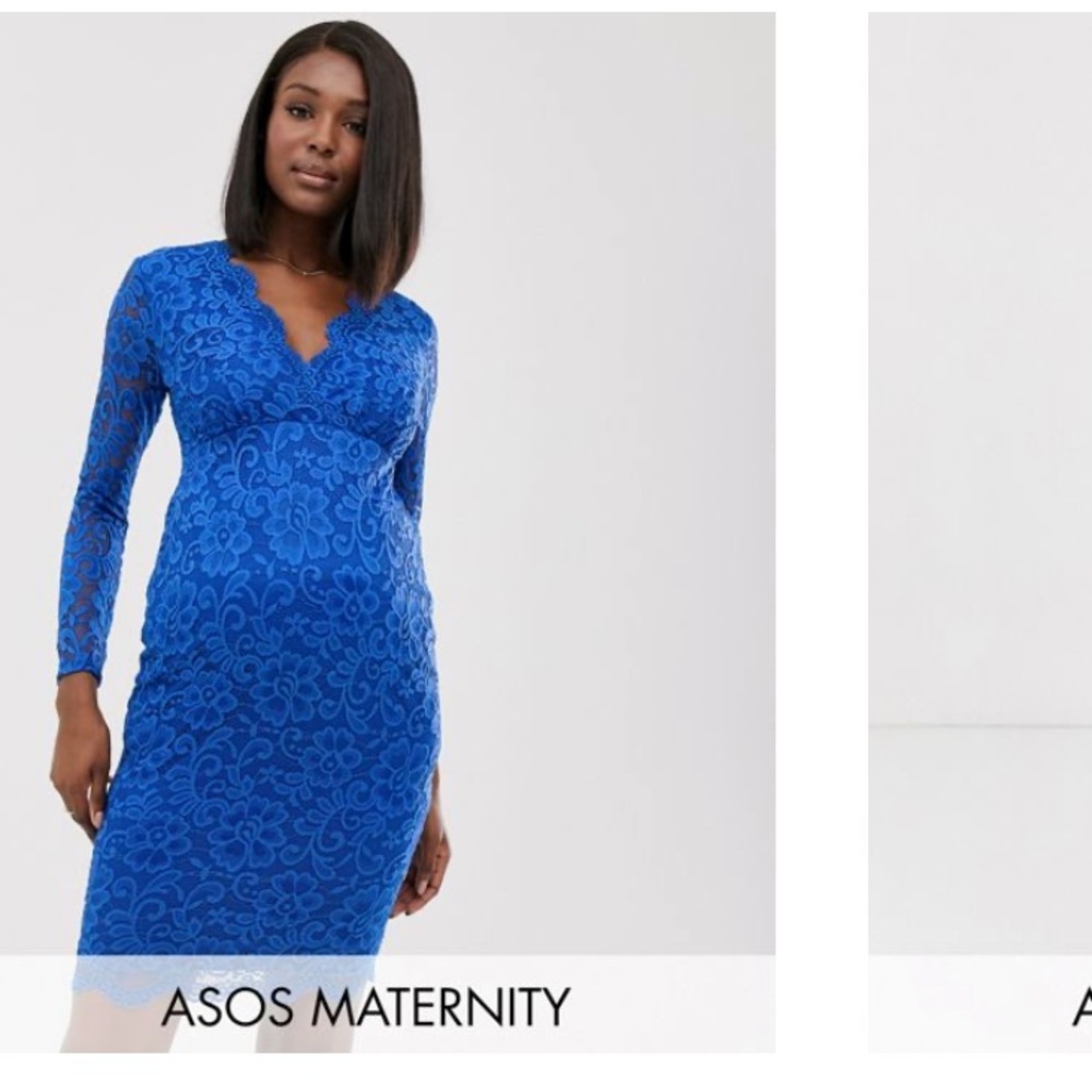 Blue lace long sleeve dress - maternity